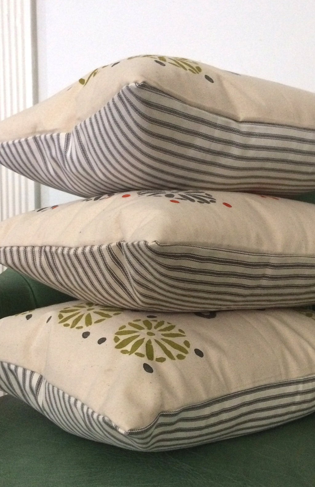 Mid-Century Bear Print Pillow: Grey Bear, Citrine Green Geometric Design