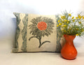 Hand Block Printed Sunflower Pillow: Geometric Accent Cushion