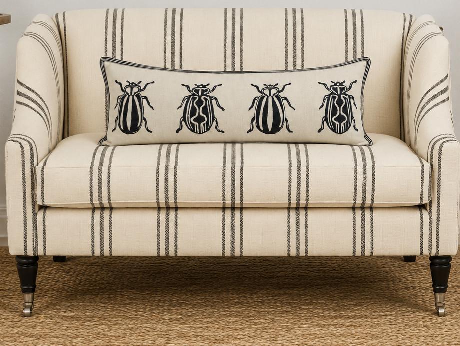 Insect Print Kidney Pillow: Hand Block Printed Decorative Pillow