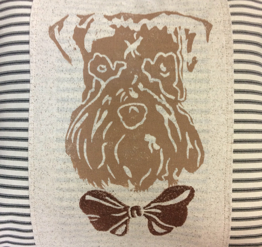 Hand Block Print Wheaten Terrier Pillow Cover: Dog with Bowtie