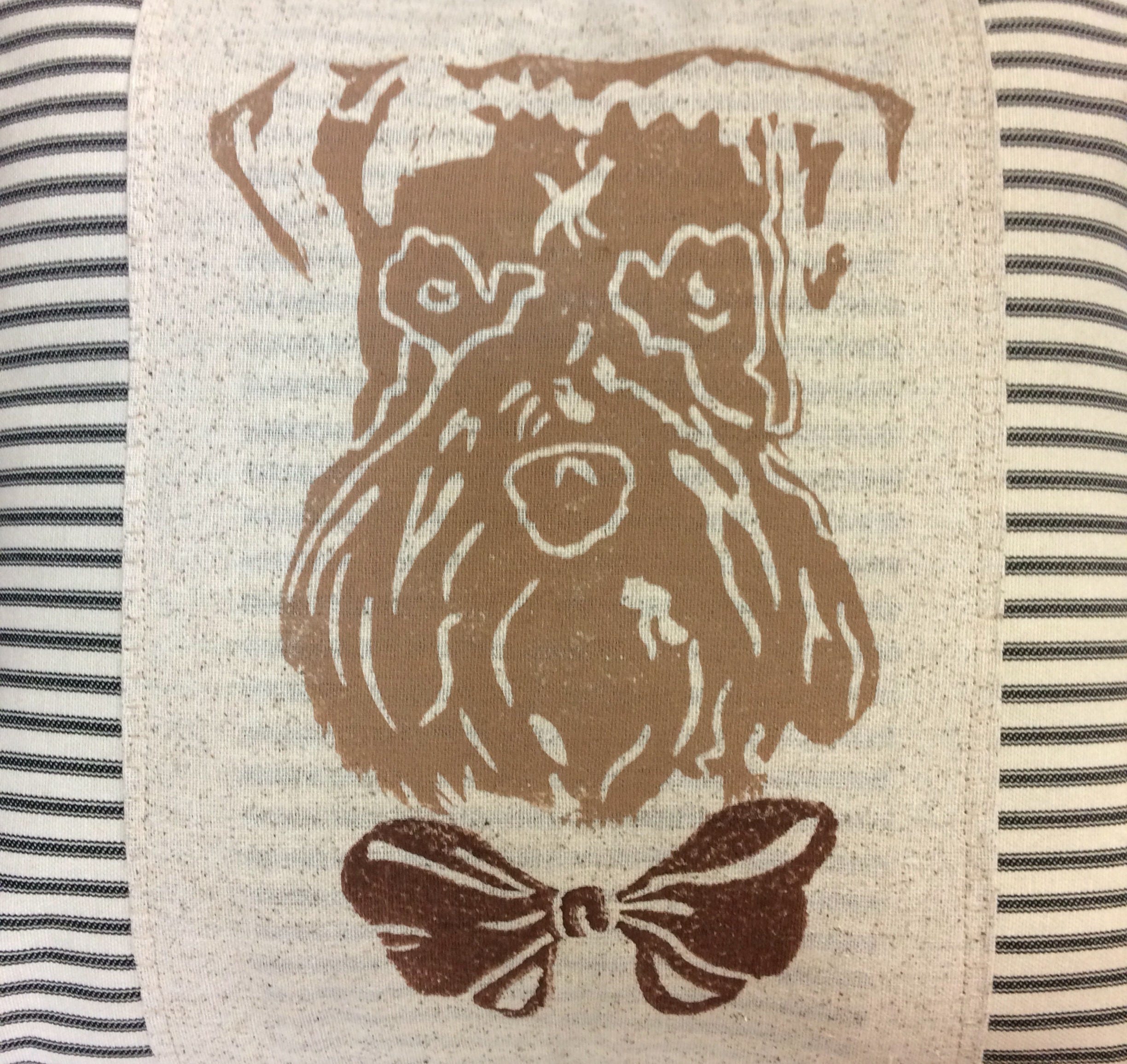 Hand Block Print Wheaten Terrier Pillow Cover: Dog with Bowtie