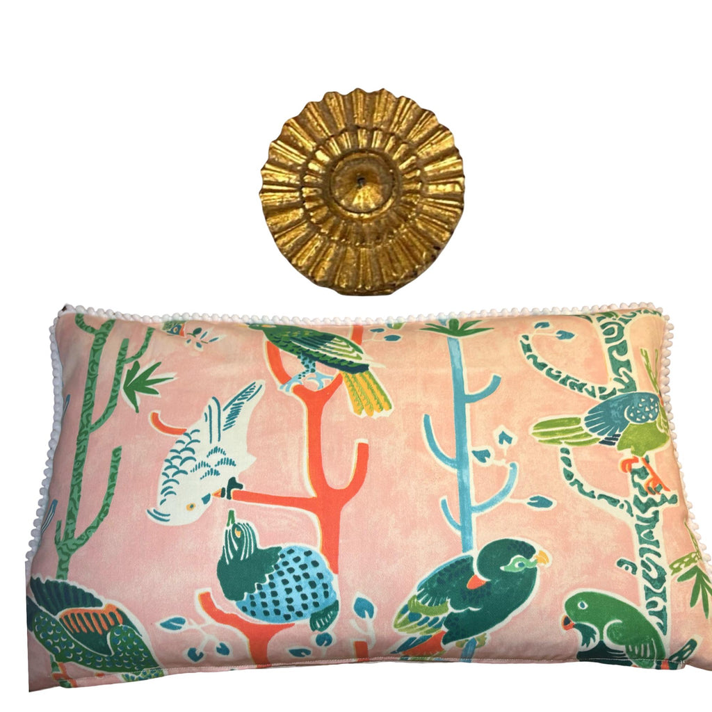 Pink Tropical Bird Pillow - Miami Themed Pillow - Mid Century Pillow