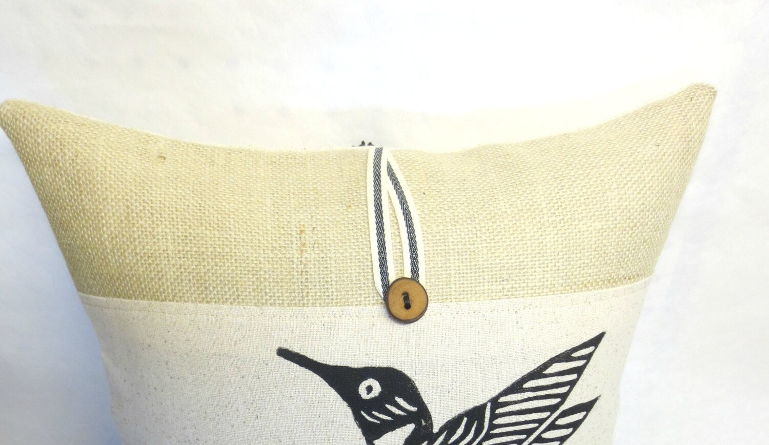 Hummingbird Pillow Cover: Hand Block Print, Orange Floral Accent