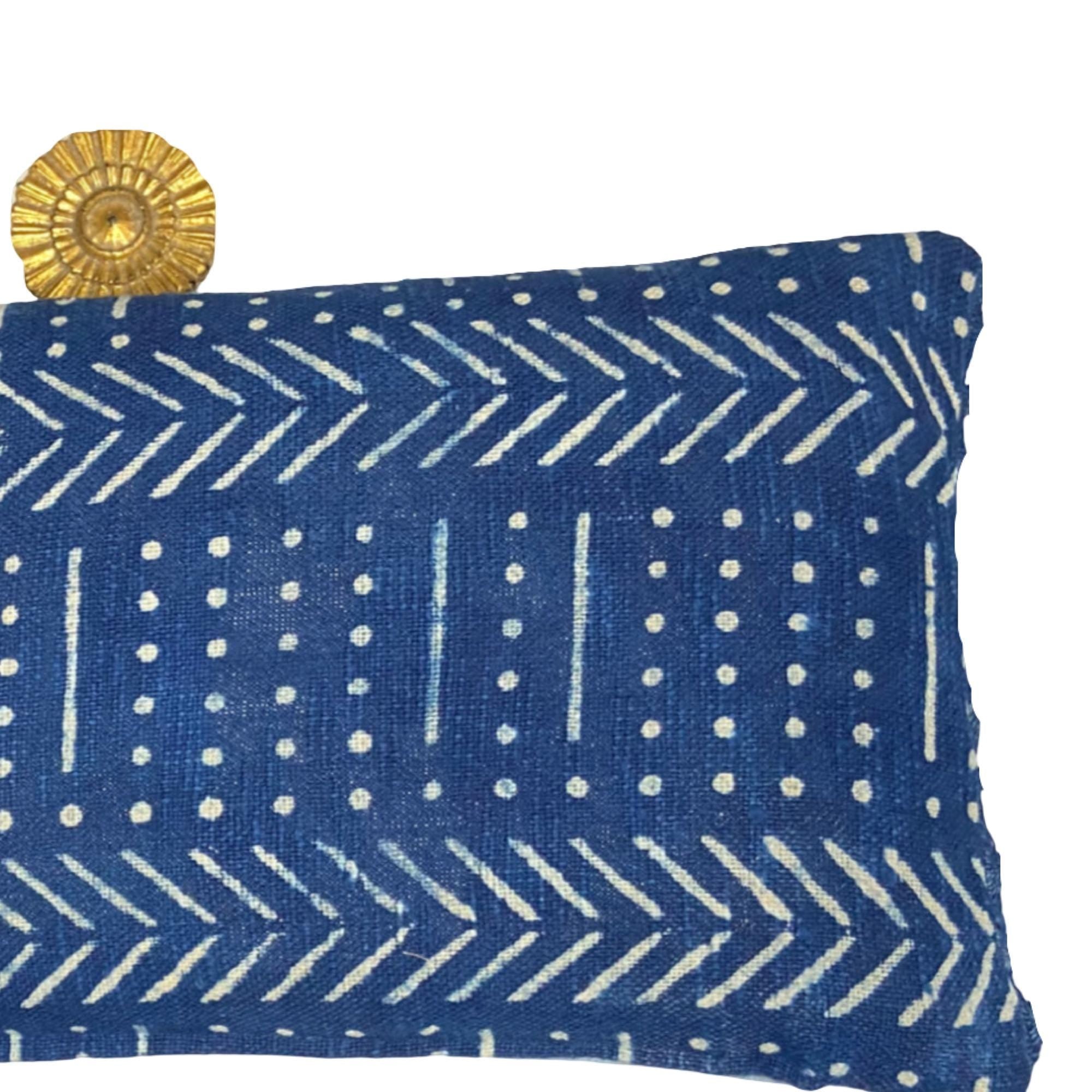 African Mudcloth Pillow Cover: Indigo Blue Lumbar Pillow