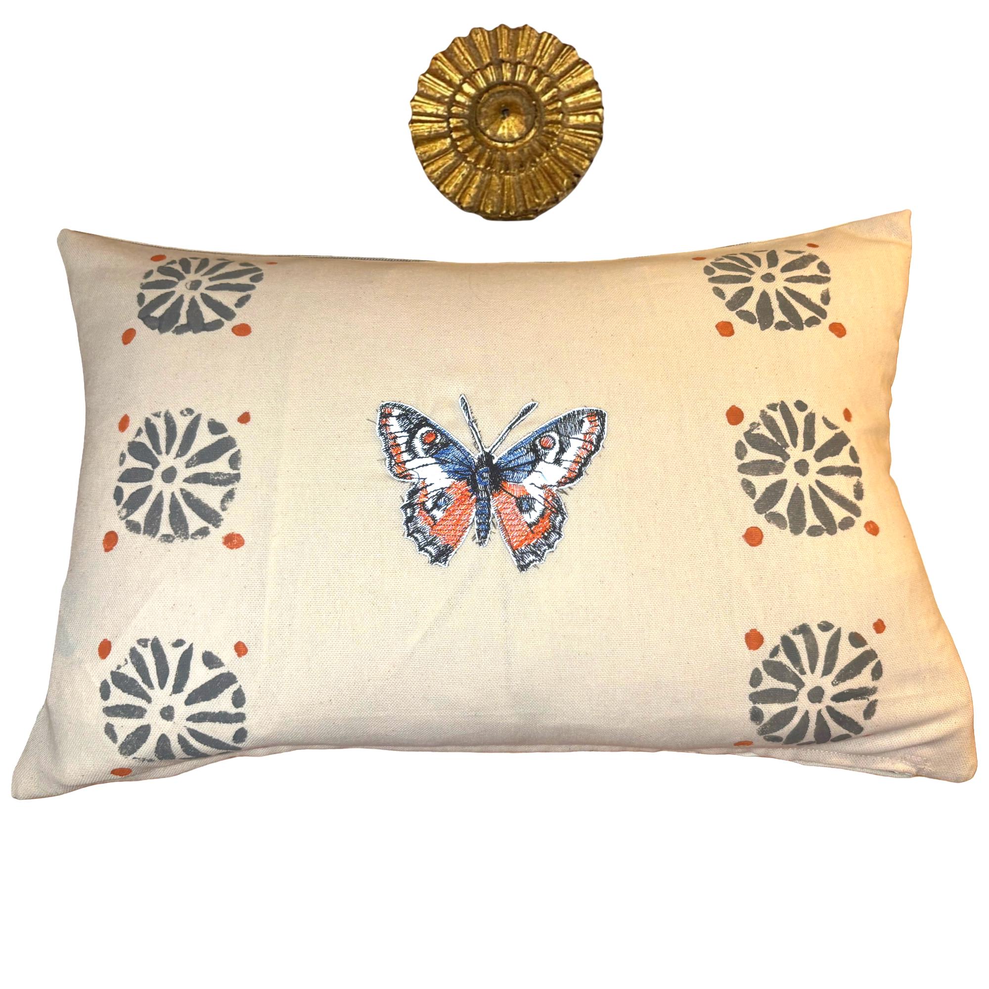 Butterfly Orange Embroidered  Linen Pillow - Embroidery Pillow