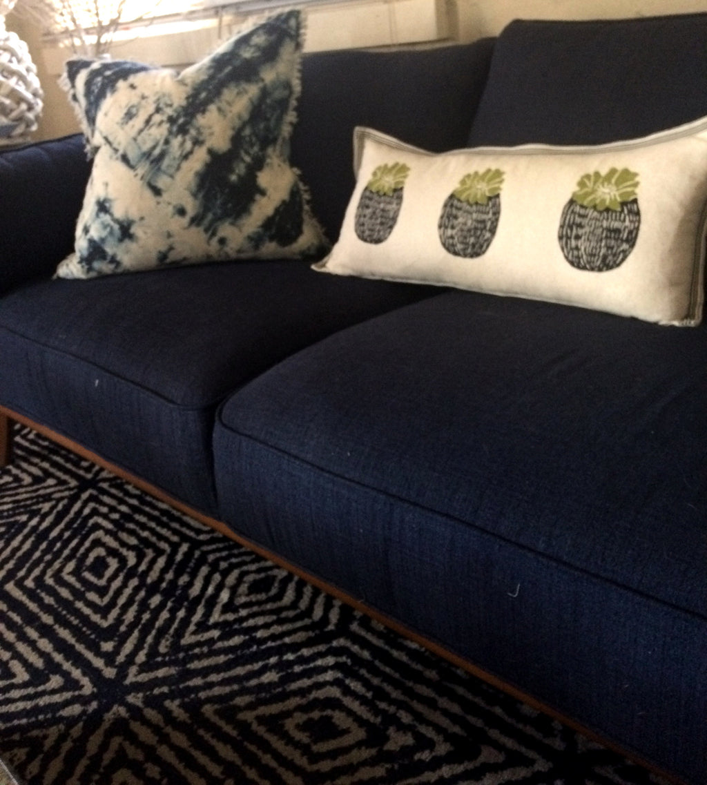 Barrel Cactus Print Kidney Pillow: Hand Block Printed Decorative Pillow