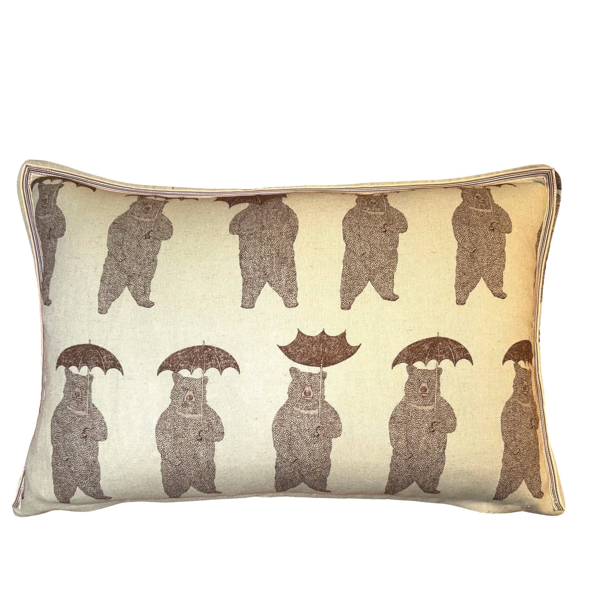 Sage green and brown bear print  kidney pillow -  nursery gift