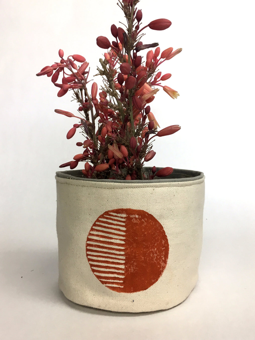 5” Circular Print Succulent / Plant Pot, Blockprinted Fabric Bucket