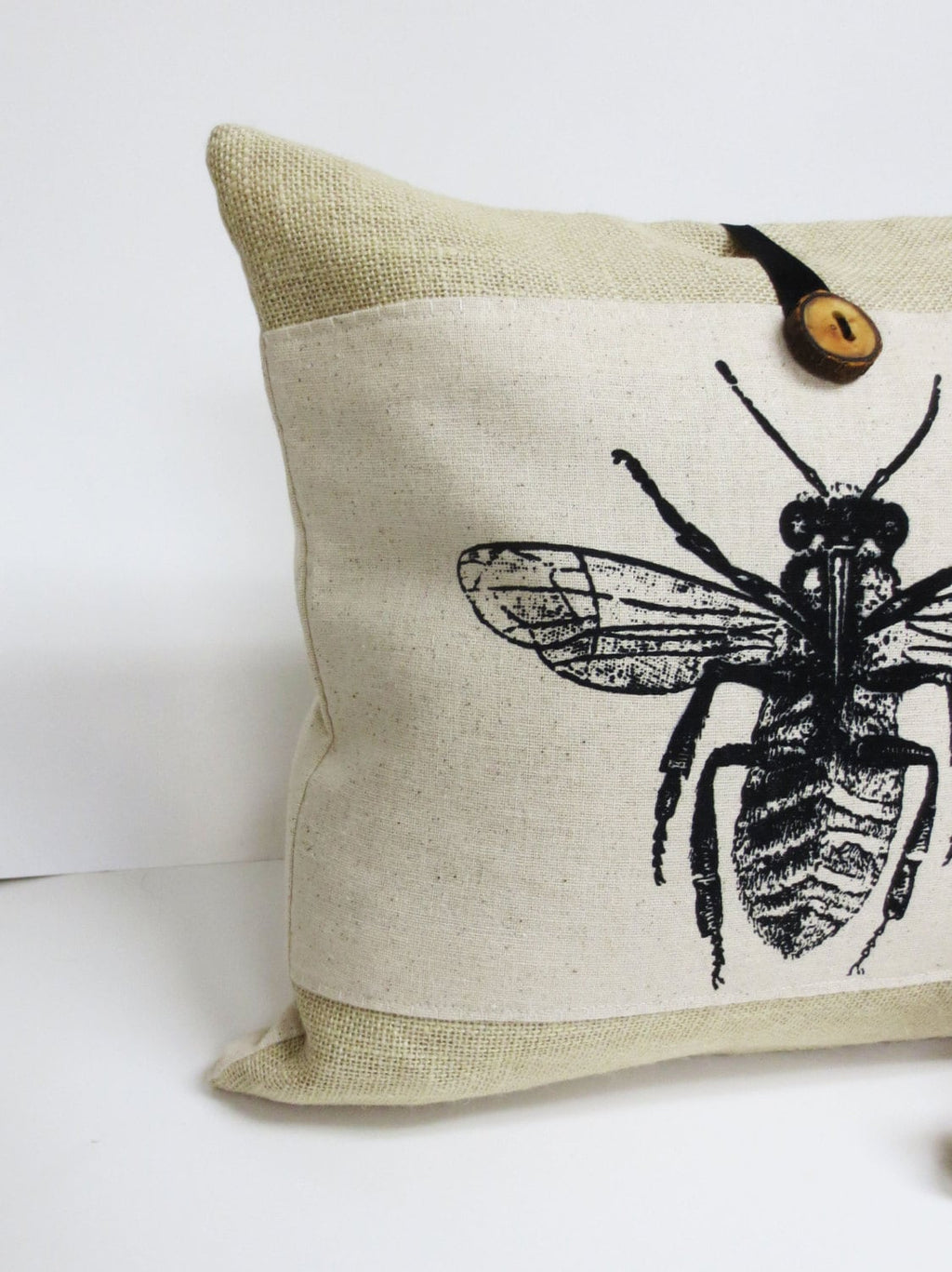Bee Insect Screen Print Pillow - Poly Burlap Pillow - Decorative Accent Cushion Cover