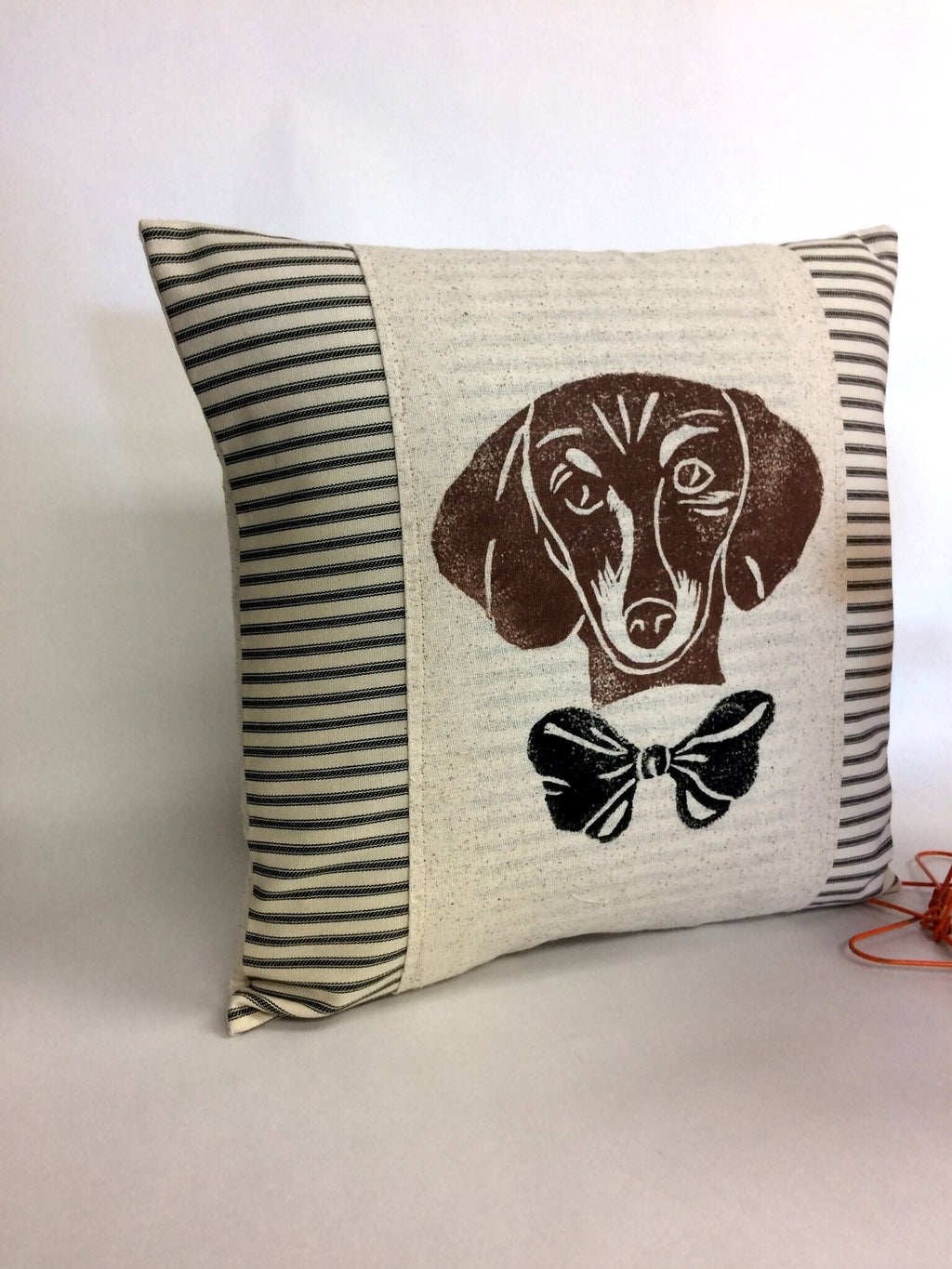 Hand Block Print Dachshund Pillow: Dog Accent Pillow
