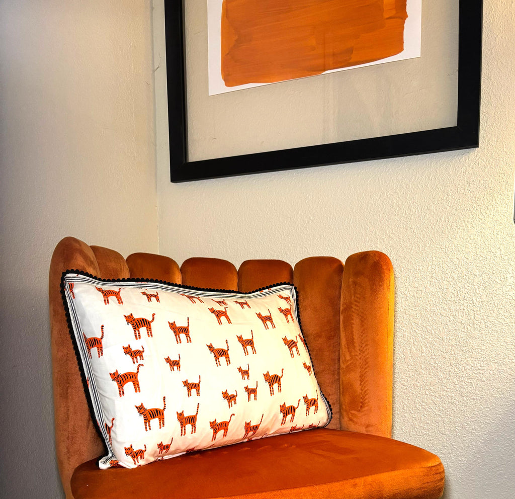 White and orange tiger cat print  kidney pillow -  nursery gift