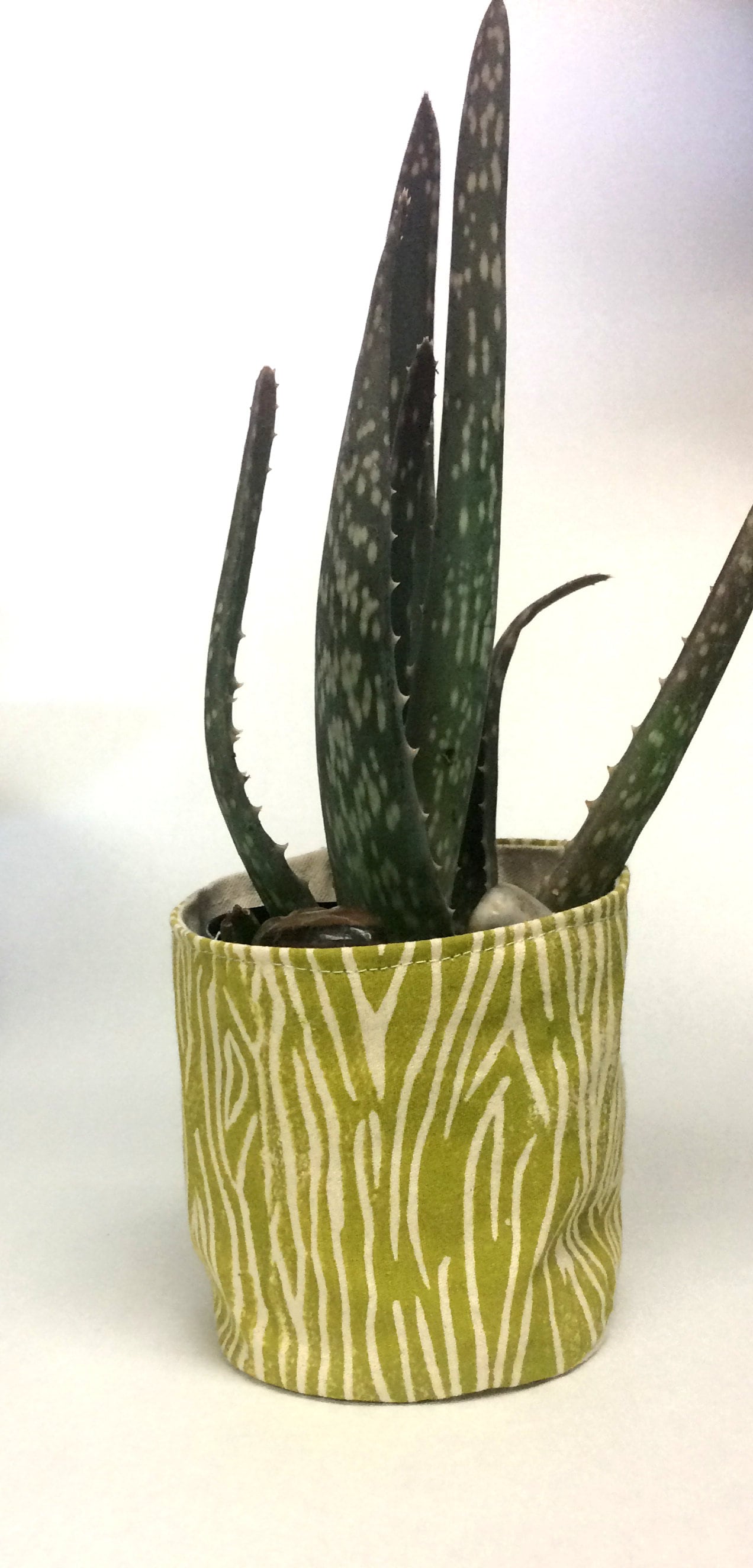 Wood Grain Print Fabric Plant Pot: Blockprinted Organic Cotton Sleeve
