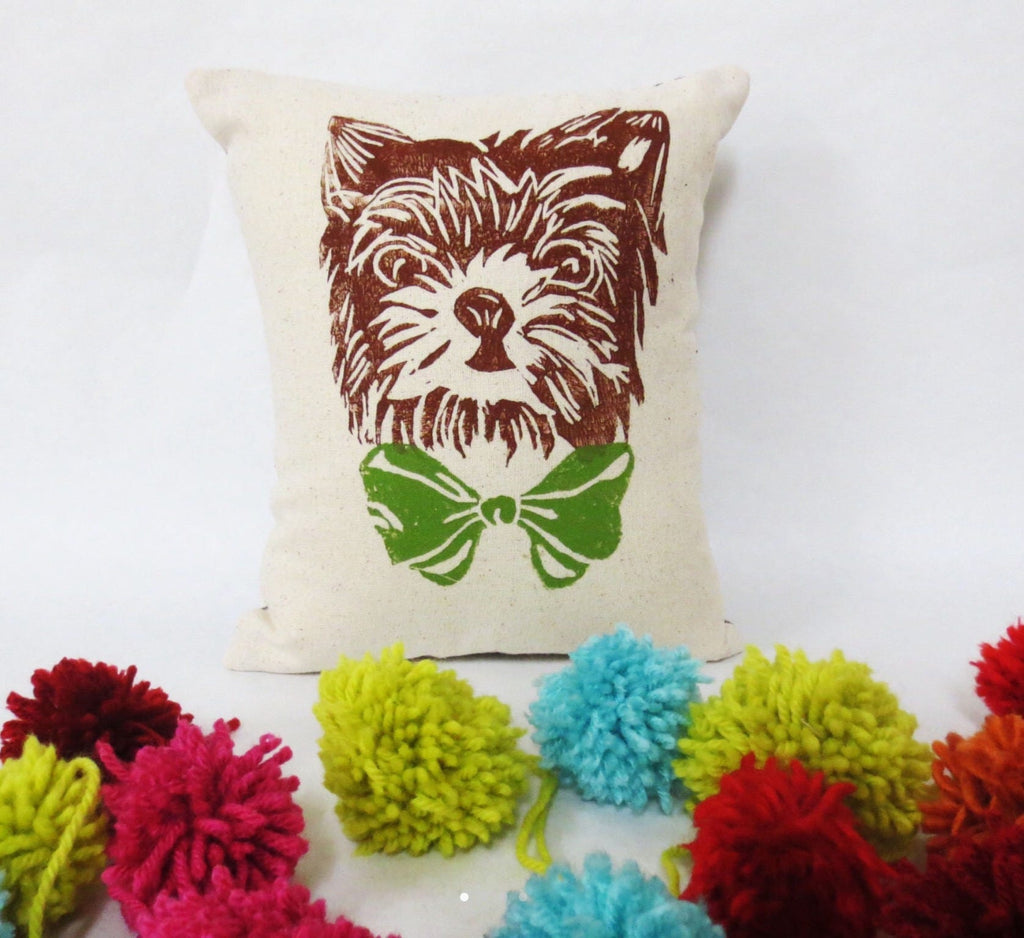 Dog Face Pillow: Hand-Printed Bow Tie Accent Pillow Cover
