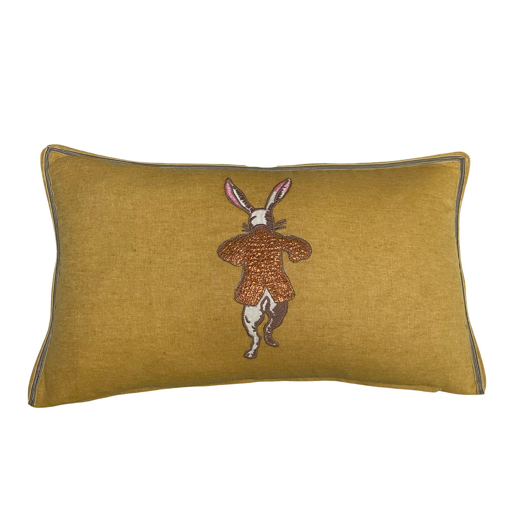 Rabbit Embroidery Pillow: your choice of linen with Metallic Accents