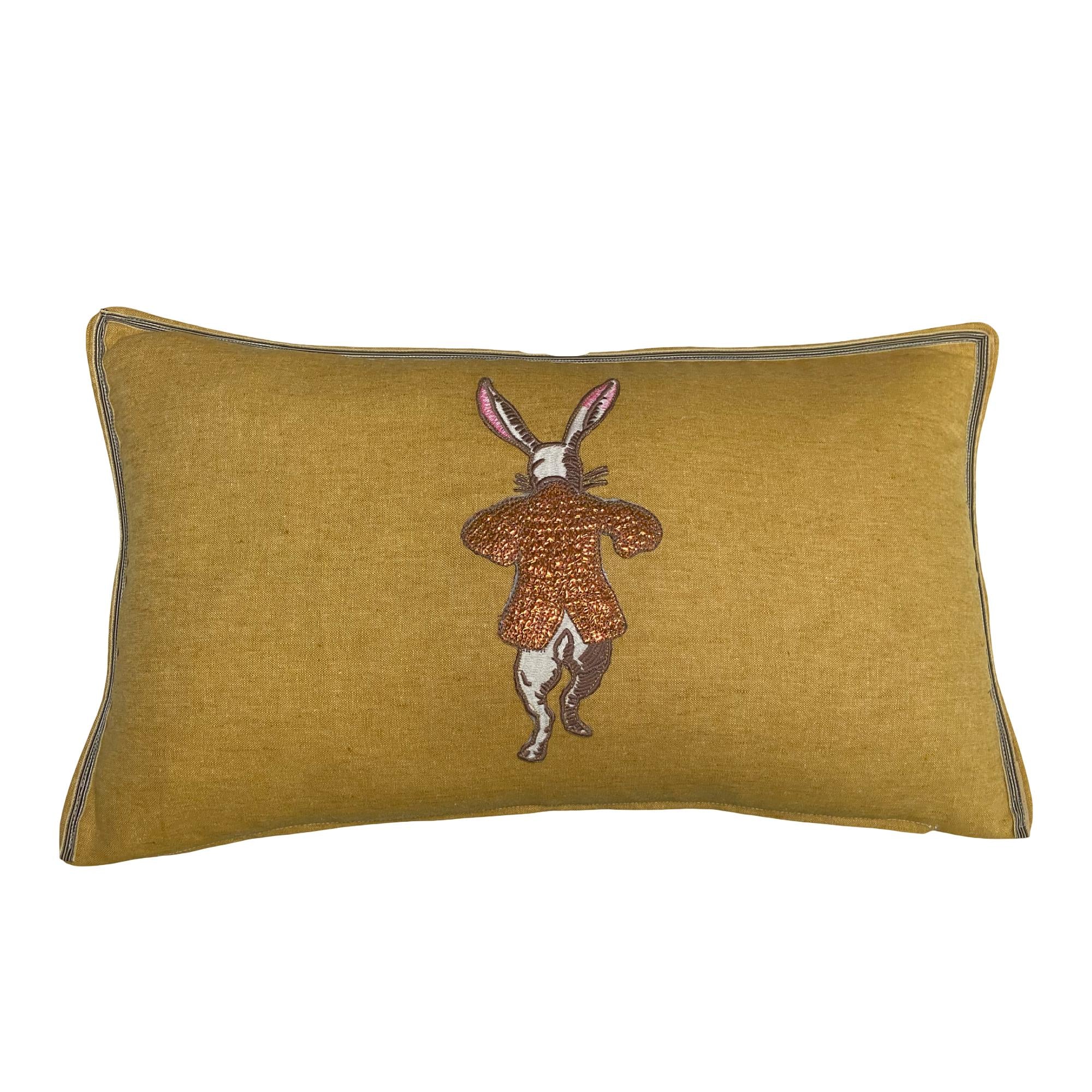 Rabbit Embroidery Pillow: your choice of linen with Metallic Accents