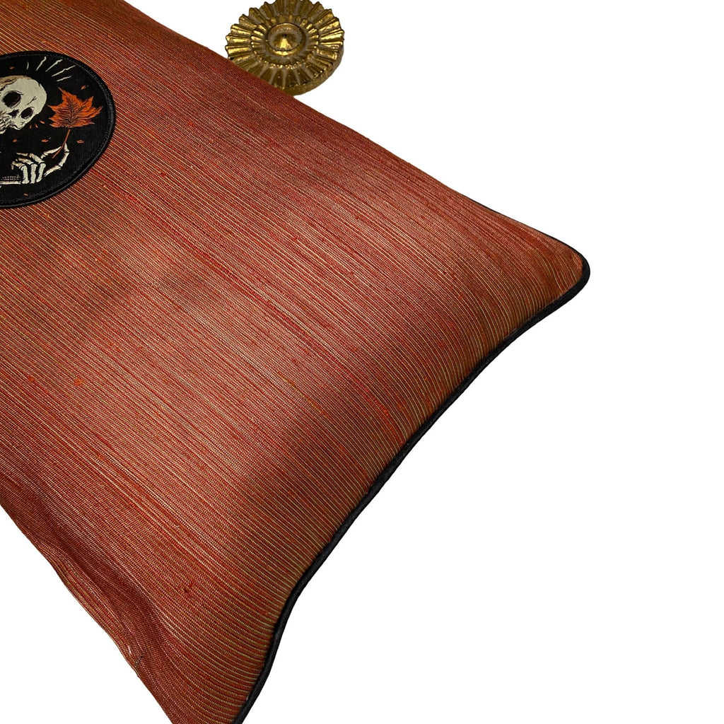 Silk Skull Skeleton Lumbar Pillow: Halloween Embroidery, Gothic Decor