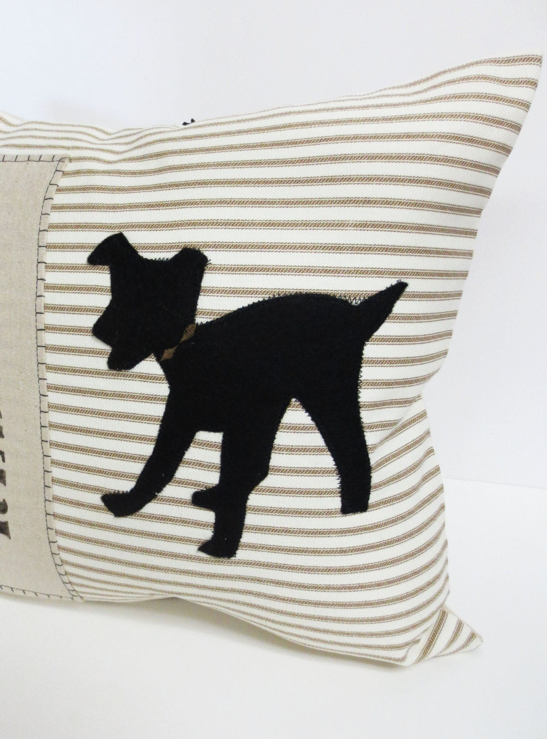 Rescue Dog Pillow: Stripe & Felt Applique, Eco-Friendly Gift