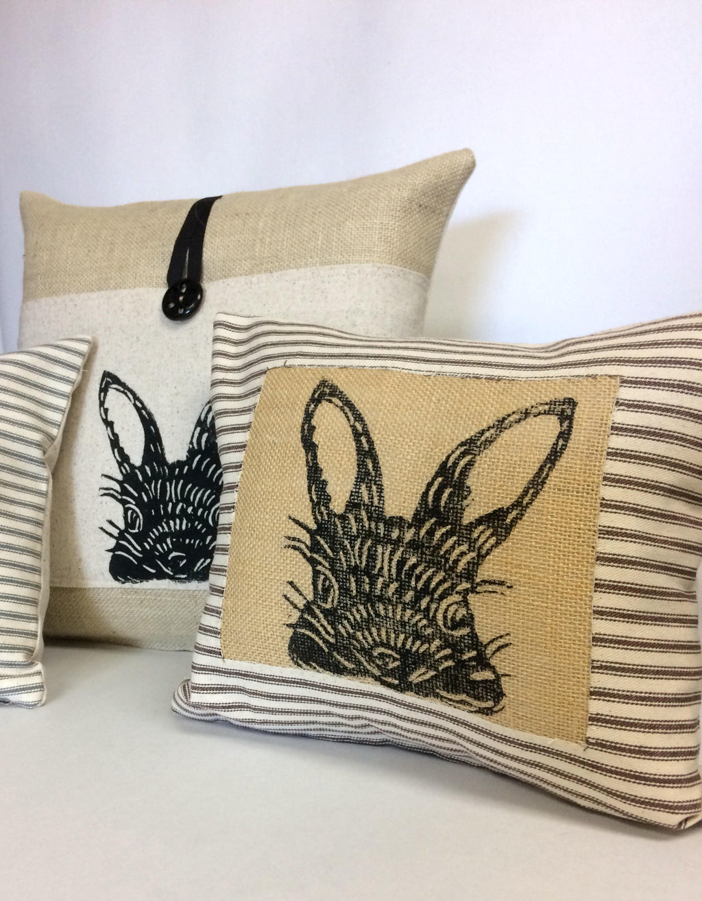 Bunny Rabbit Pillow Cover: Poly Burlap Block Print Nursery Decor