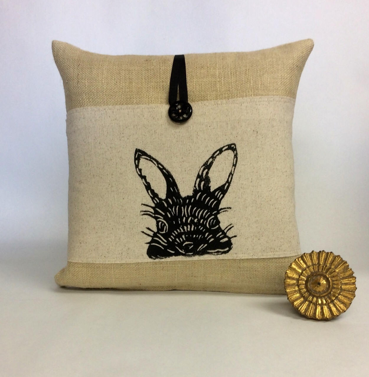 Bunny Rabbit Pillow Cover: Poly Burlap Block Print Nursery Decor