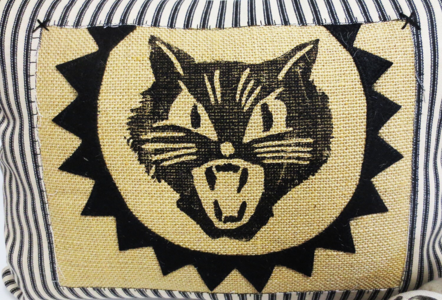 Halloween Kitty Cat Burlap Lumbar Pillow - Gothic Decor