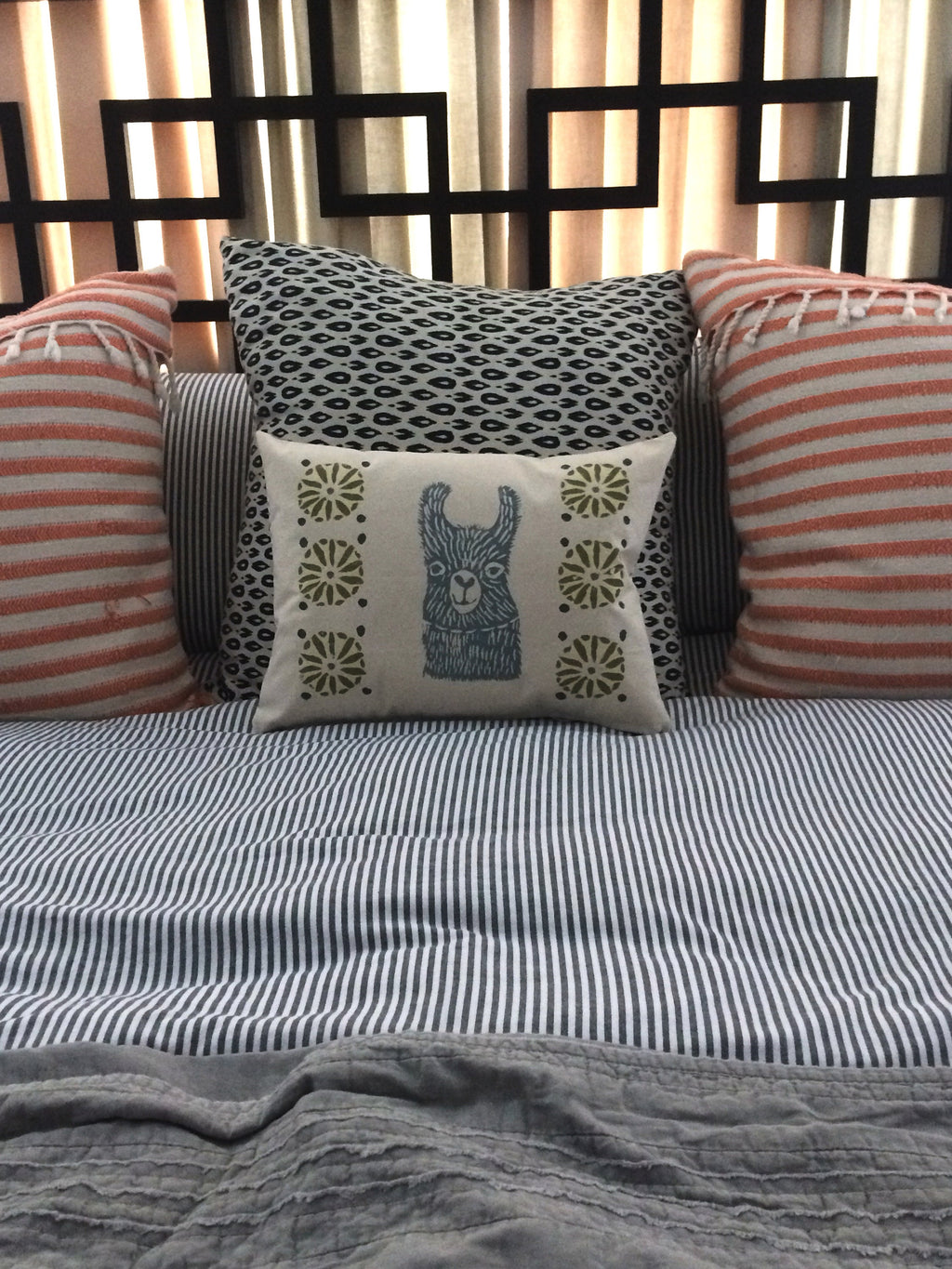 Llama Print Kidney Pillow: Mid-Century Moroccan Design