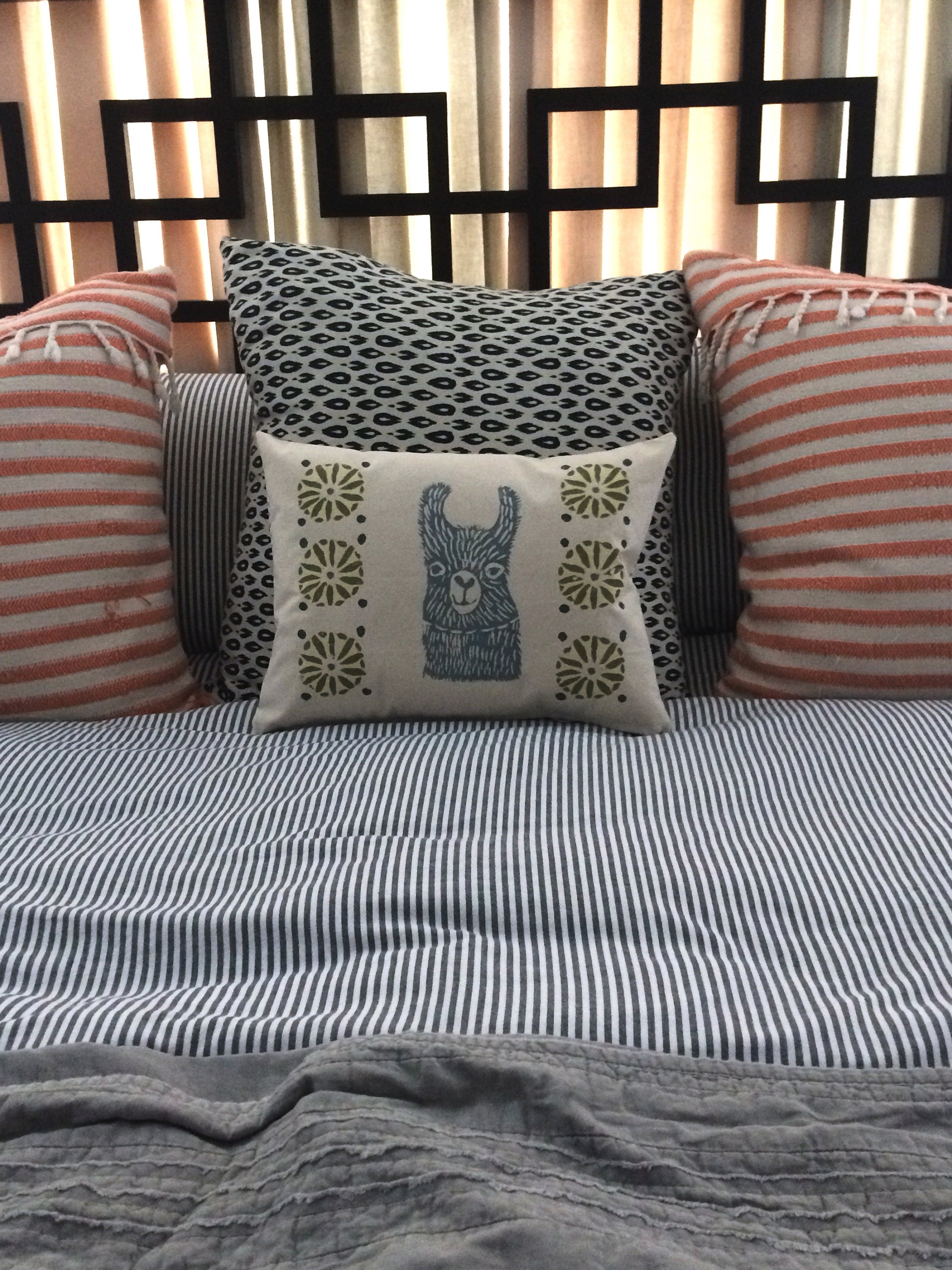Llama Print Kidney Pillow: Mid-Century Moroccan Design