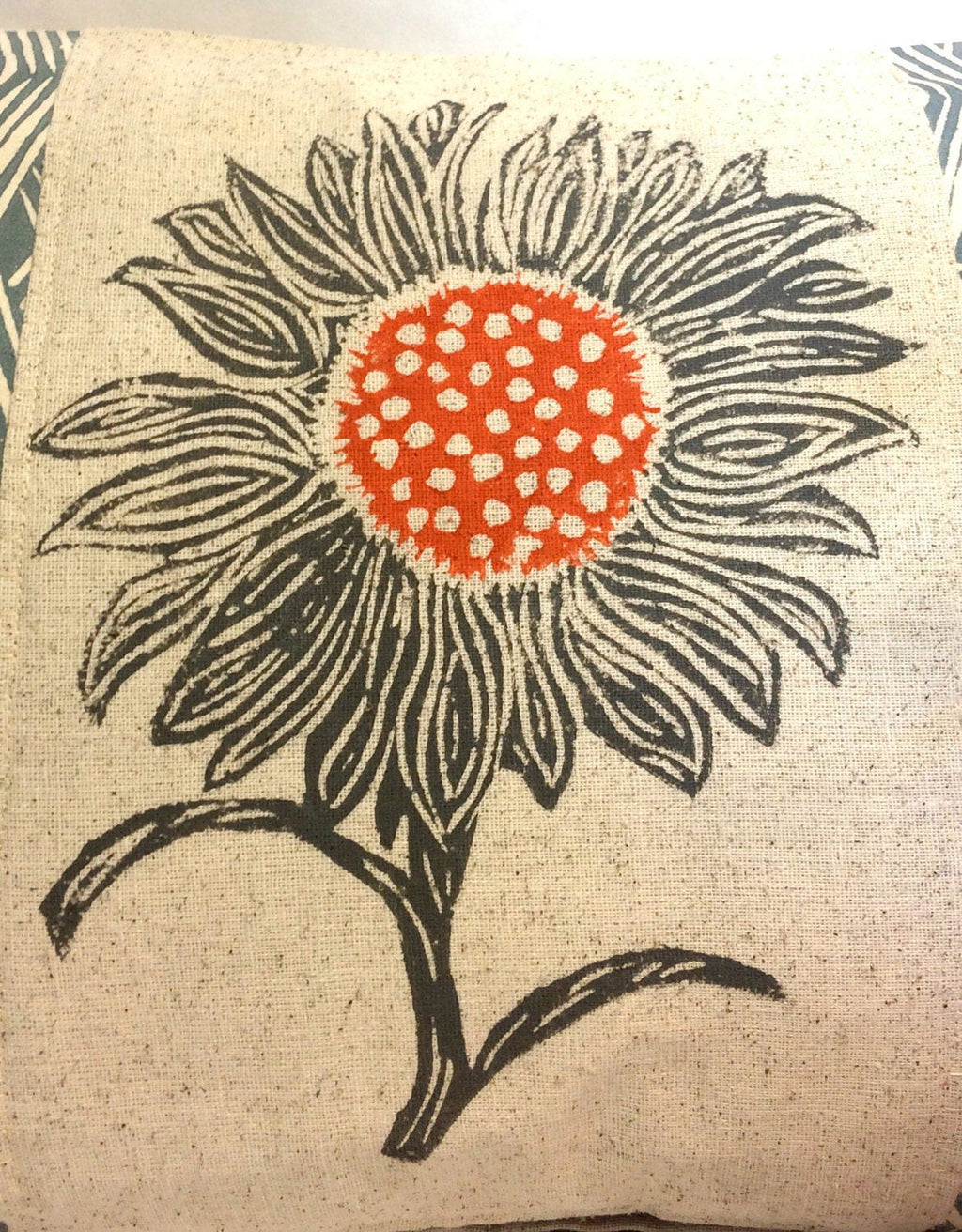 Hand Block Printed Sunflower Pillow: Geometric Accent Cushion