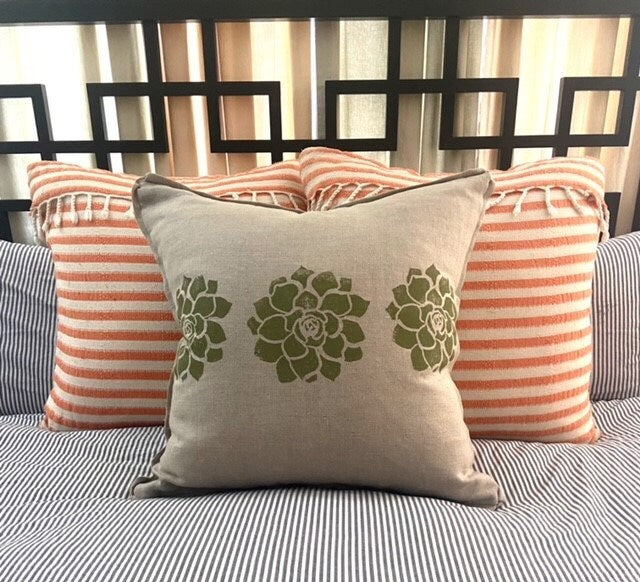 Succulent Cactus Print Linen Pillow