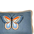 Butterfly Blue and Orange Embroidered  Linen Pillow - Embroidery Pillow