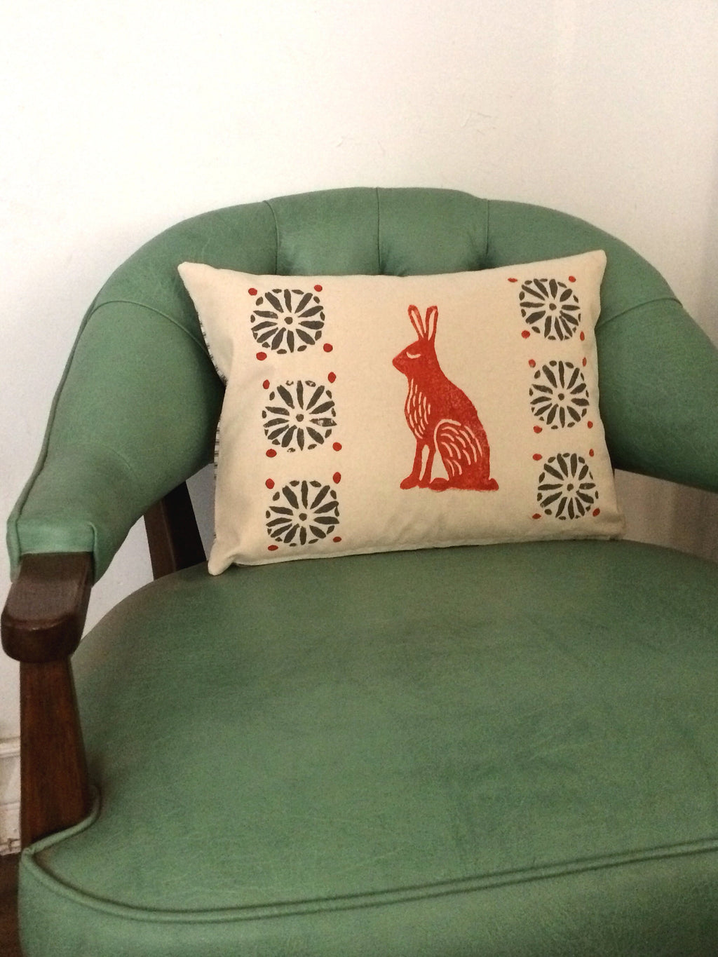 Orange Rabbit Print Kidney Pillow: Mid-Century Moroccan Decor
