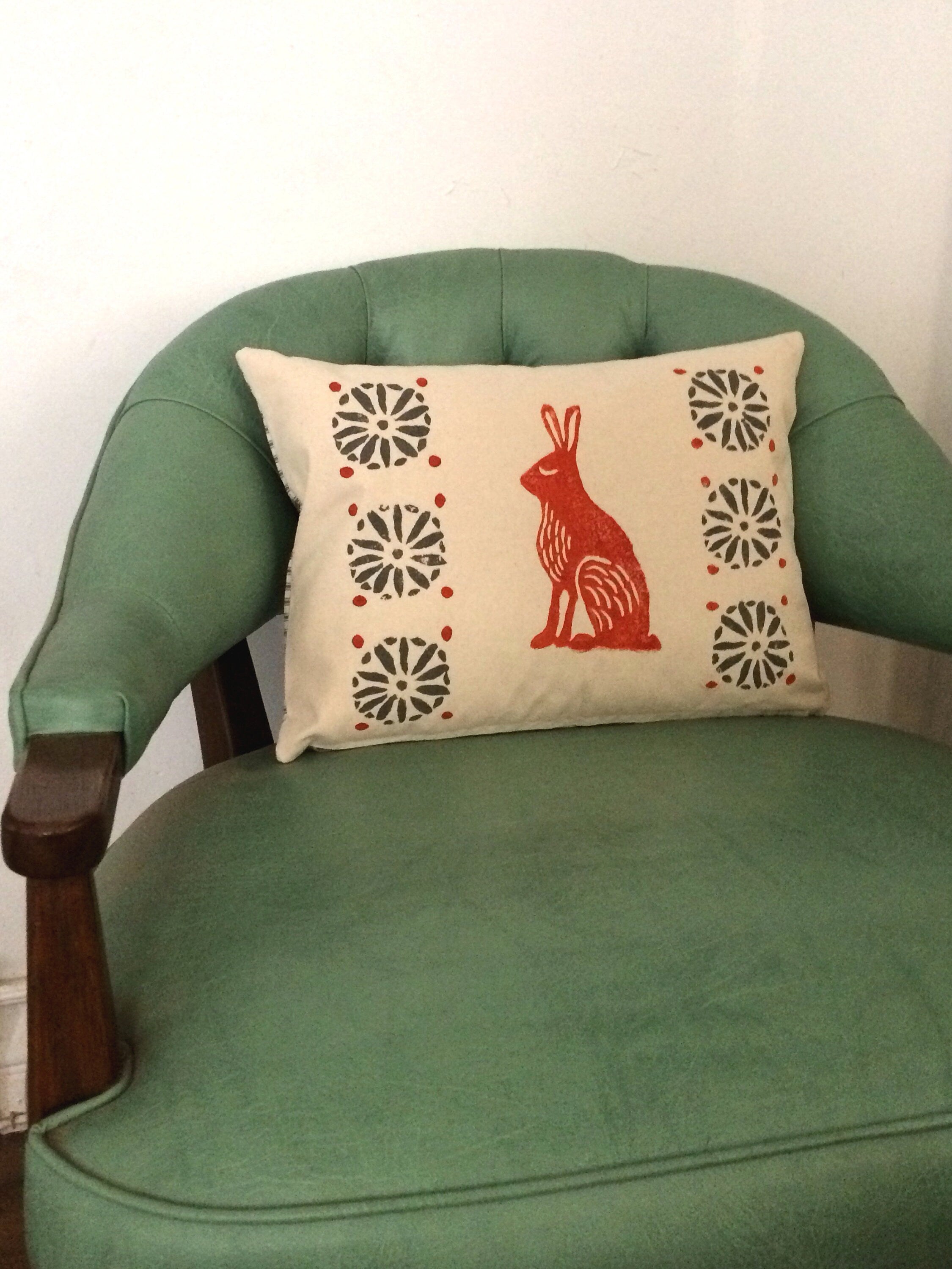 Orange Rabbit Print Kidney Pillow: Mid-Century Moroccan Decor