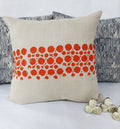Grey Taupe Linen Hand Block Printed Printed Pillow with Orange Circular Geometric Print
