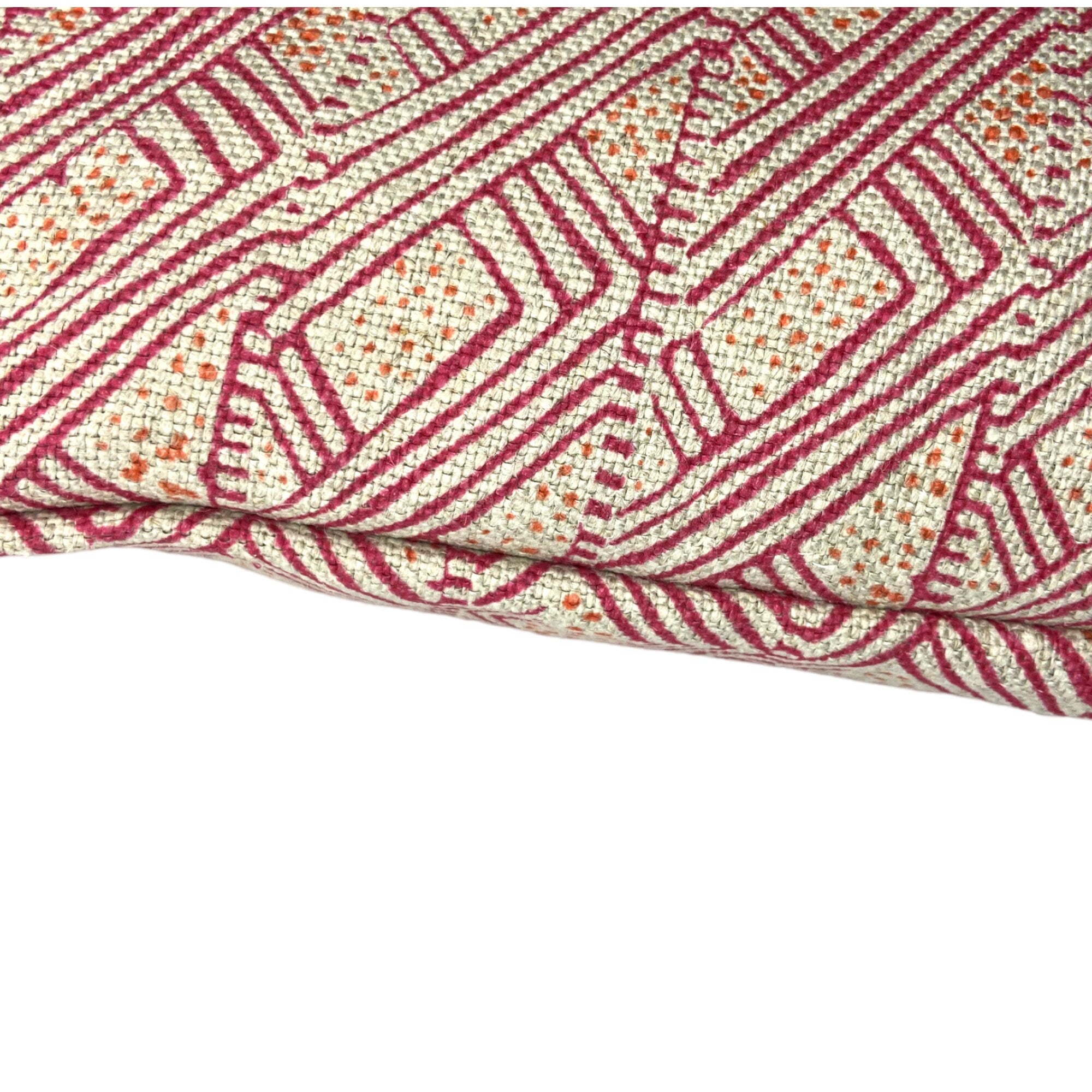 Pink Christopher Farr Linen Lumbar Pillow: Jute Trim Kidney Pillow