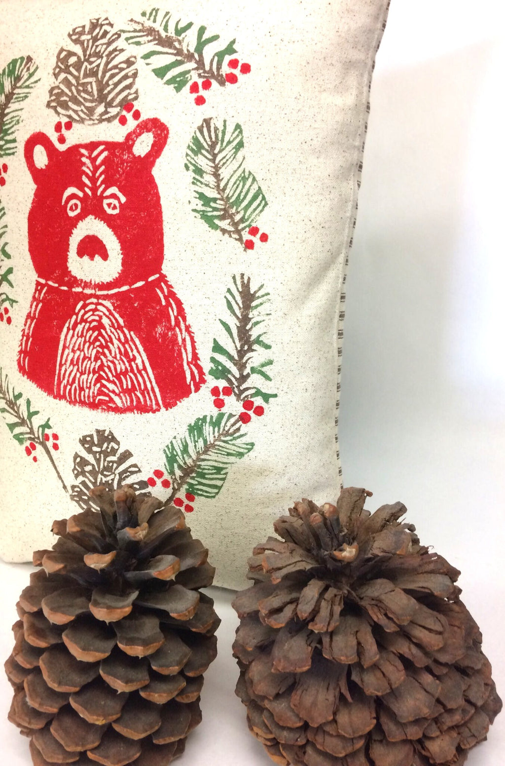 Christmas Moose or Bear Pillow: Hand Printed Woodland Decoration