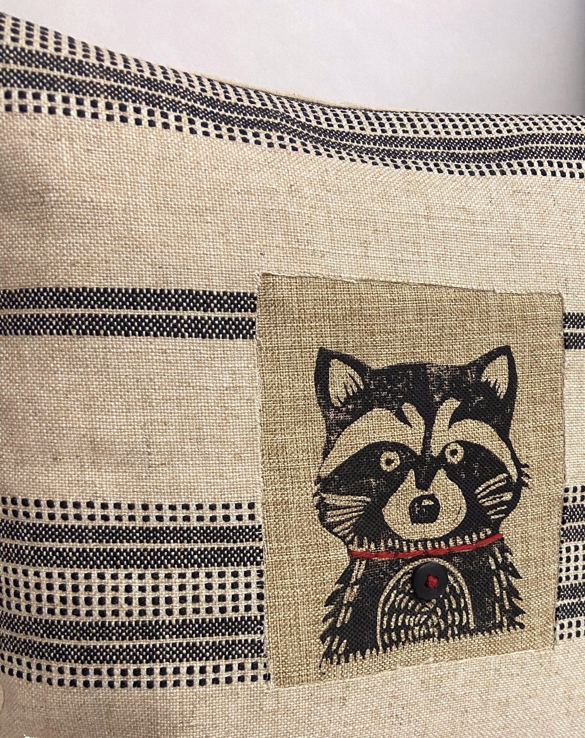Hand Block Printed Animal Pillow: Rustic Winter Cabin Decor