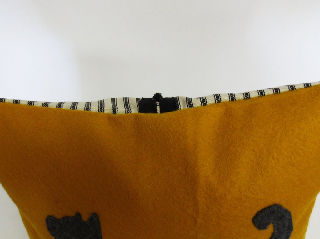 Felt Cat Pillow: Mustard Yellow & Gray Silhouette, Modern Decorative Pillow
