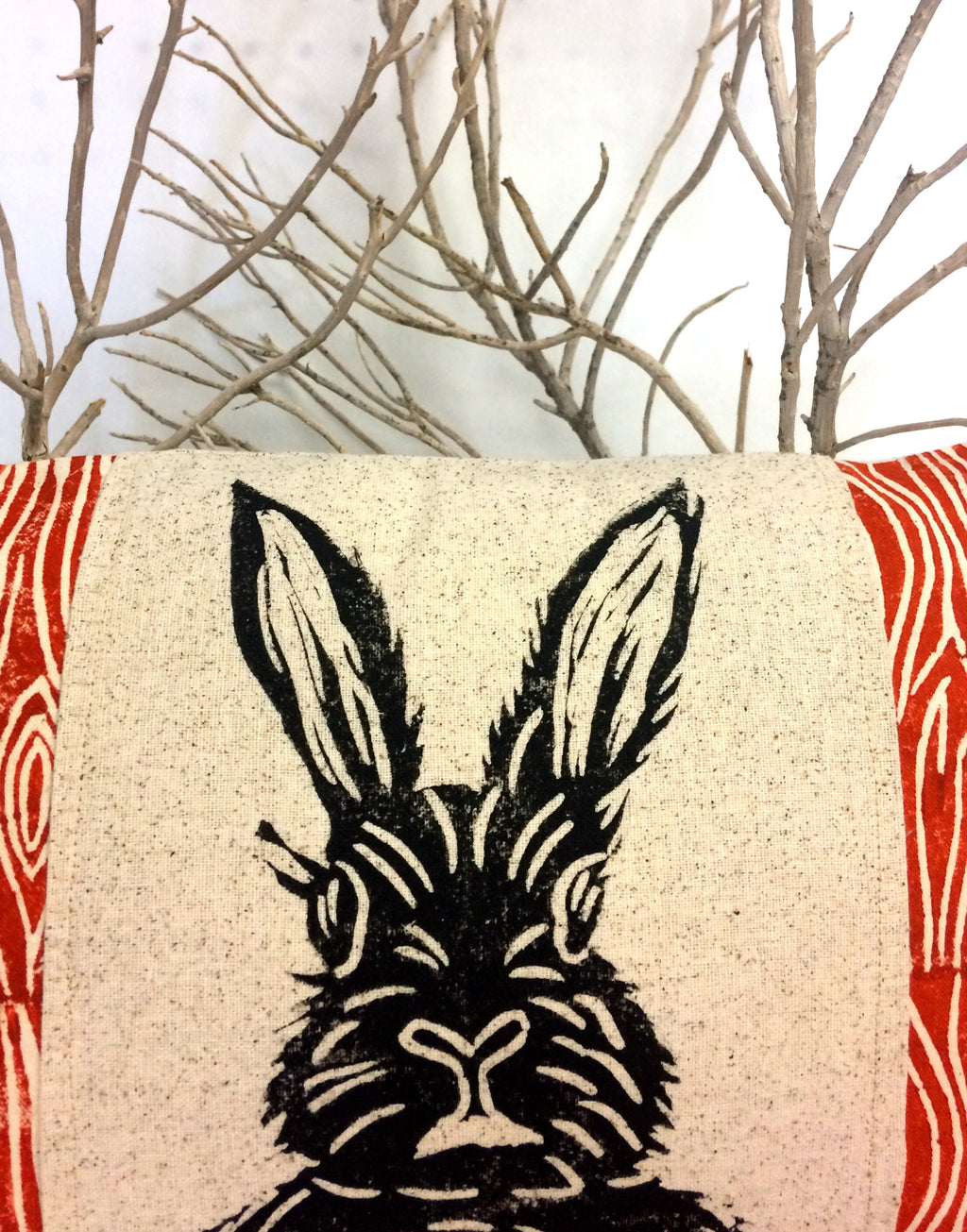 Woodland Rabbit Print Pillow: Rustic Cabin Decor, 12x16 Lumbar