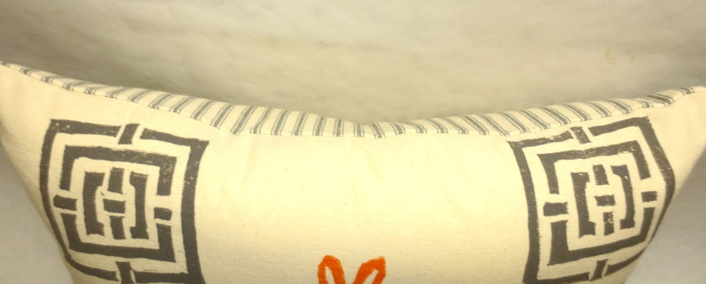 Mid Century Rabbit Pillow: Orange Hare Block Print