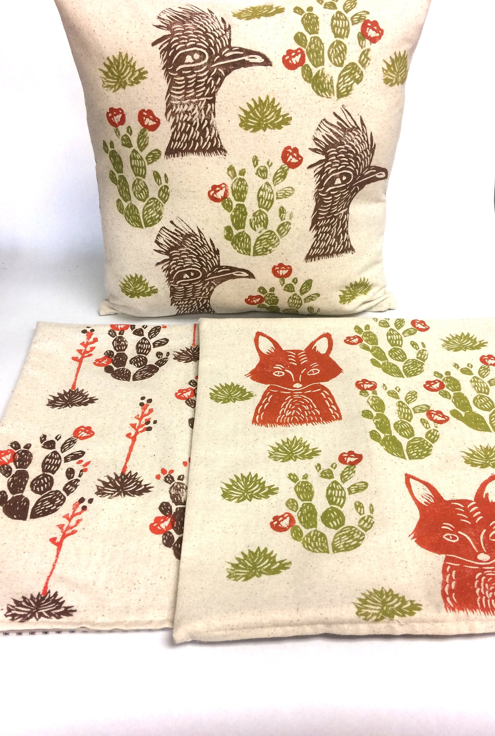 Hand Block Printed Cactus Pillow Cover: Desert Floral Design