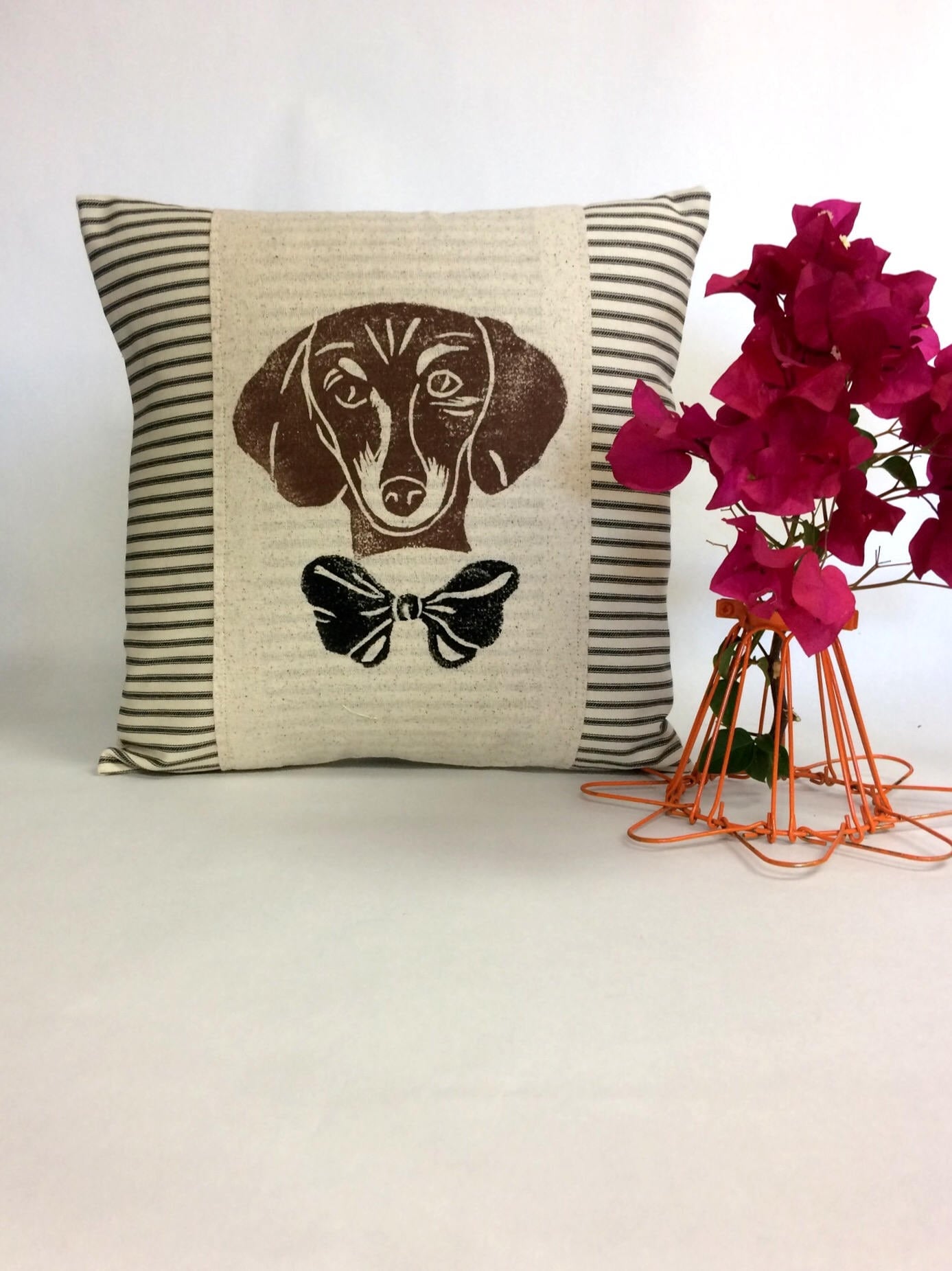 Hand Block Print Dachshund Pillow: Dog Accent Pillow