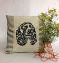 Hand Block Print Cocker Spaniel Pillow Cover: Ticking Stripe Accent Pillow