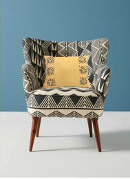Hand Printed Linen Pillow: Mustard Geometric Block Print, Tuscan Style