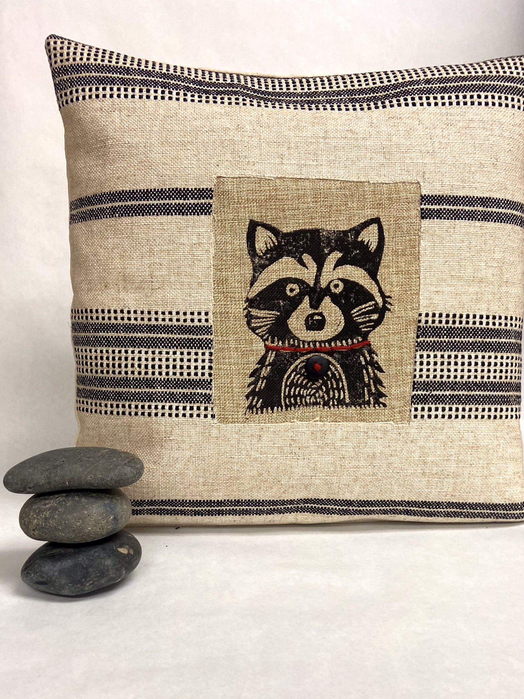 Hand Block Printed Animal Pillow: Rustic Winter Cabin Decor