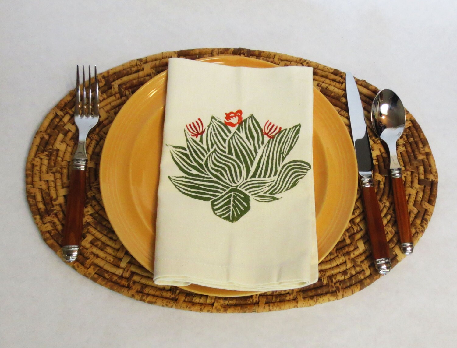 Hand Printed Cactus Napkins: Ivory Cotton Desert Table Linens, Set of 4