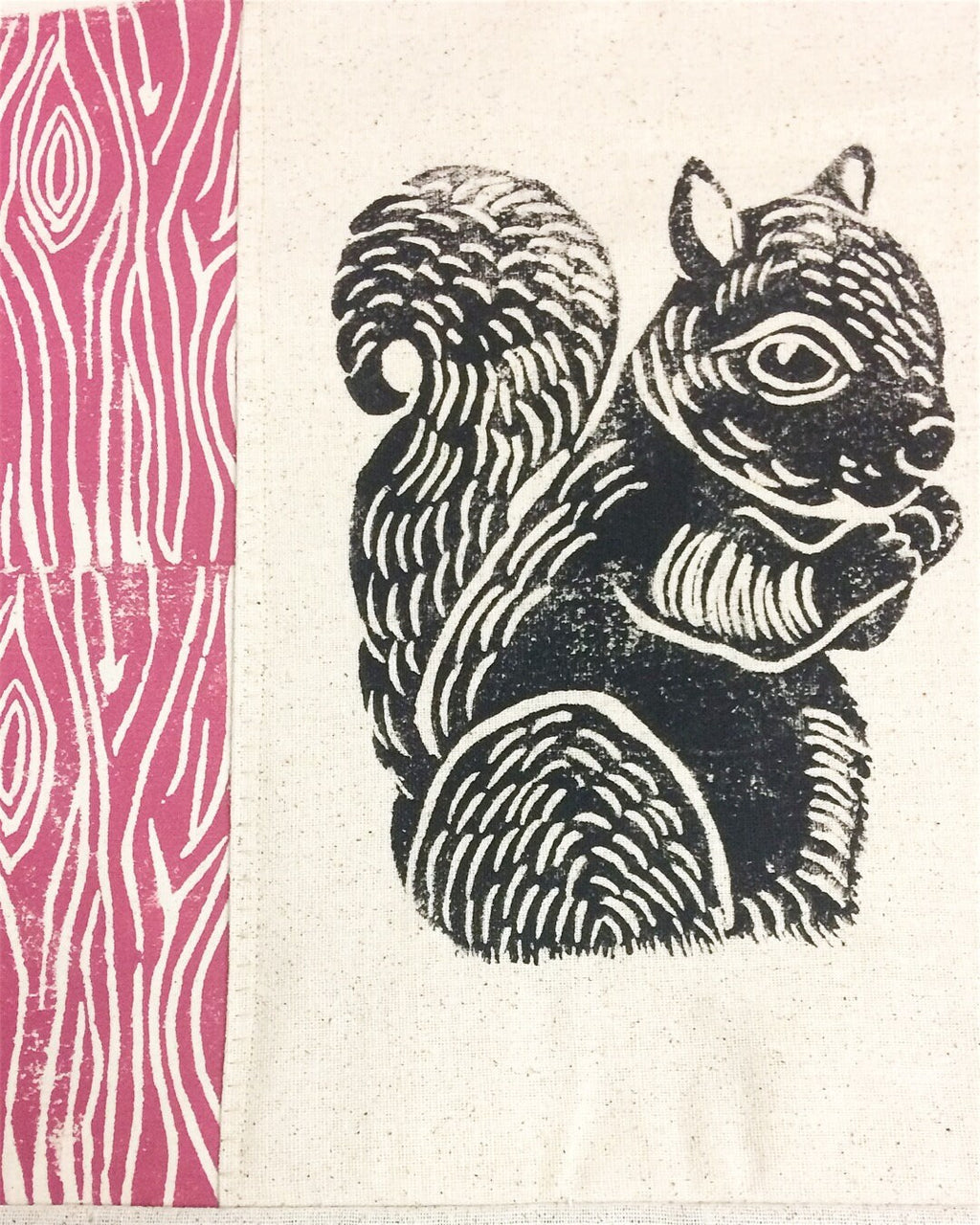 Squirrel Print Pillow: Woodland Wood Grain Design