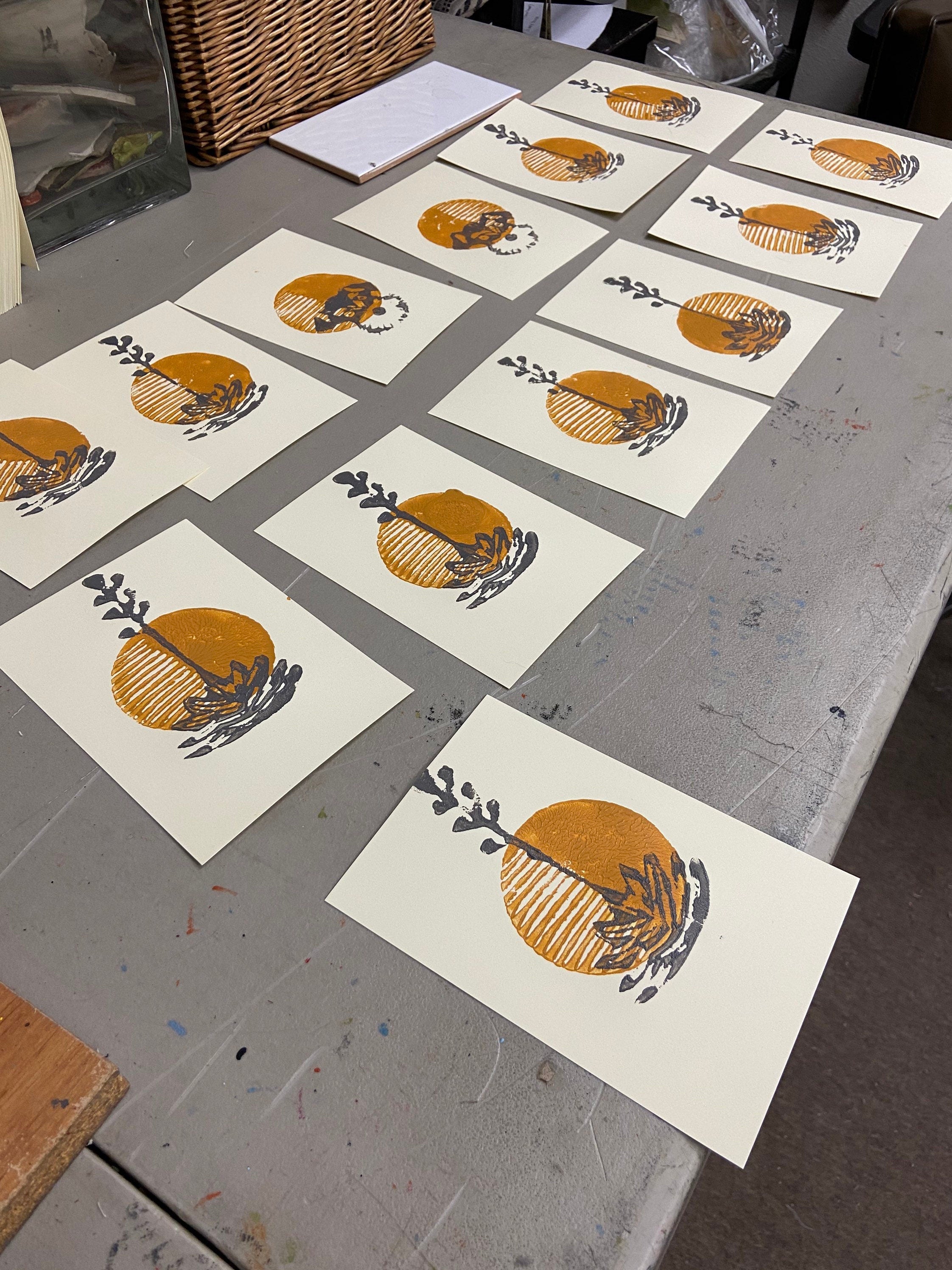 Set of 4 Hand Printed Desert Cactus Succulent Cards
