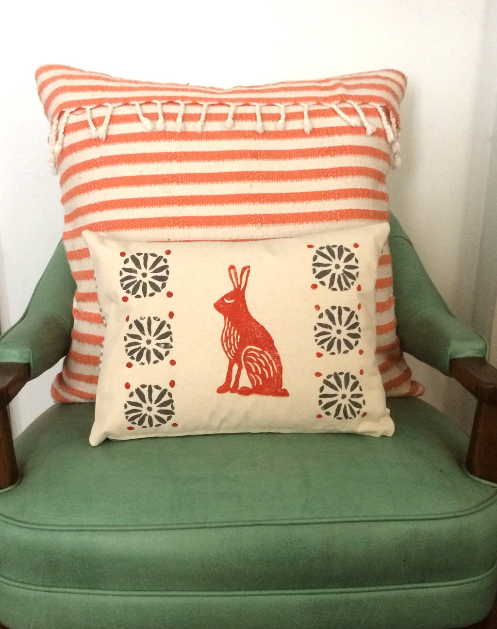 Orange Rabbit Print Kidney Pillow: Mid-Century Moroccan Decor