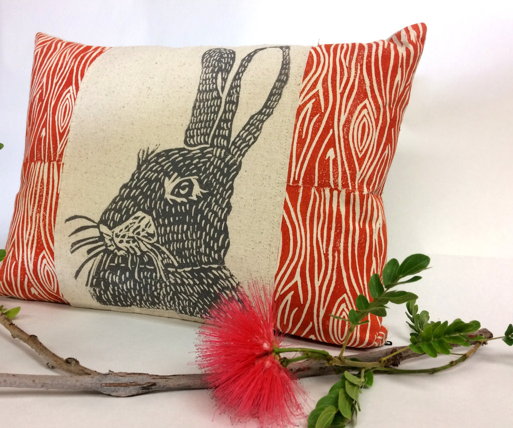 Woodland Rabbit Print Lumbar Pillow: Rustic Home Decor (12x16)