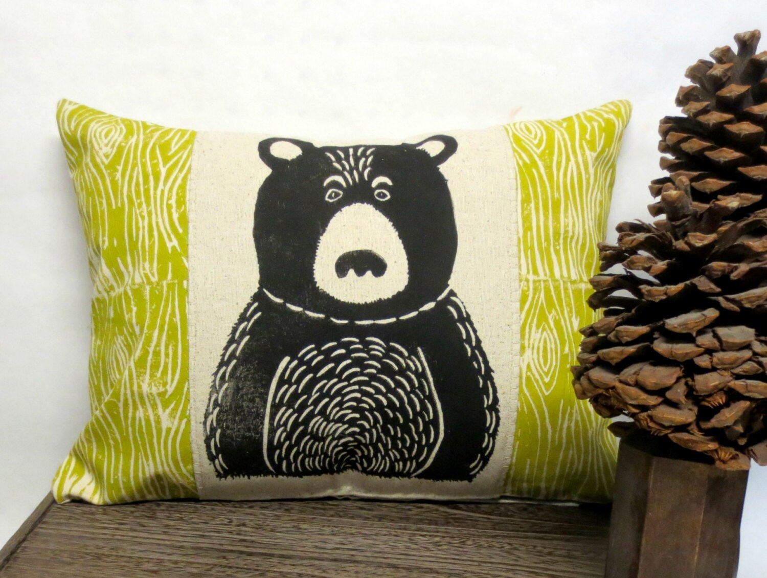 Black Bear Pillow - Your Choice of Wood Grain Color