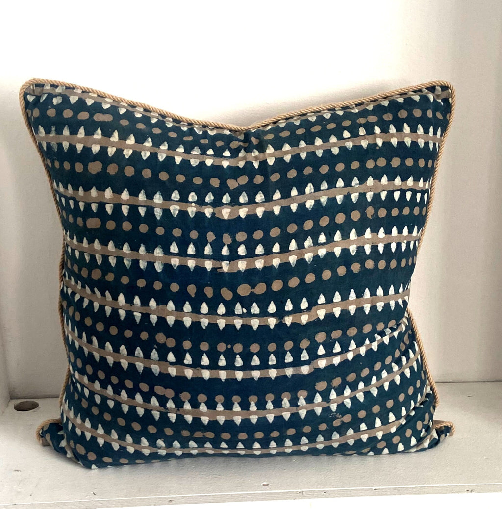 Indigo Blue Block Printed Tribal Pillow